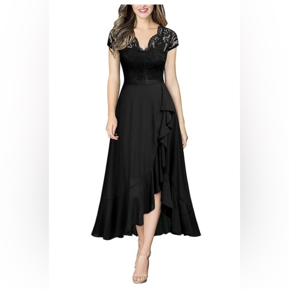 MIUSOLWomen's Formal Lace Chiffon V Neck High Low Evening Party Cocktail Dress